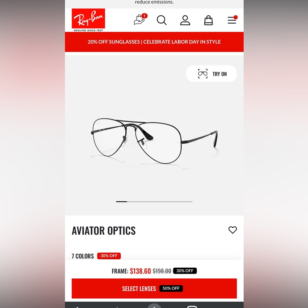 Ray-Ban Unisex eyewear Aviator shape Size L Clear lenses with blue light filter